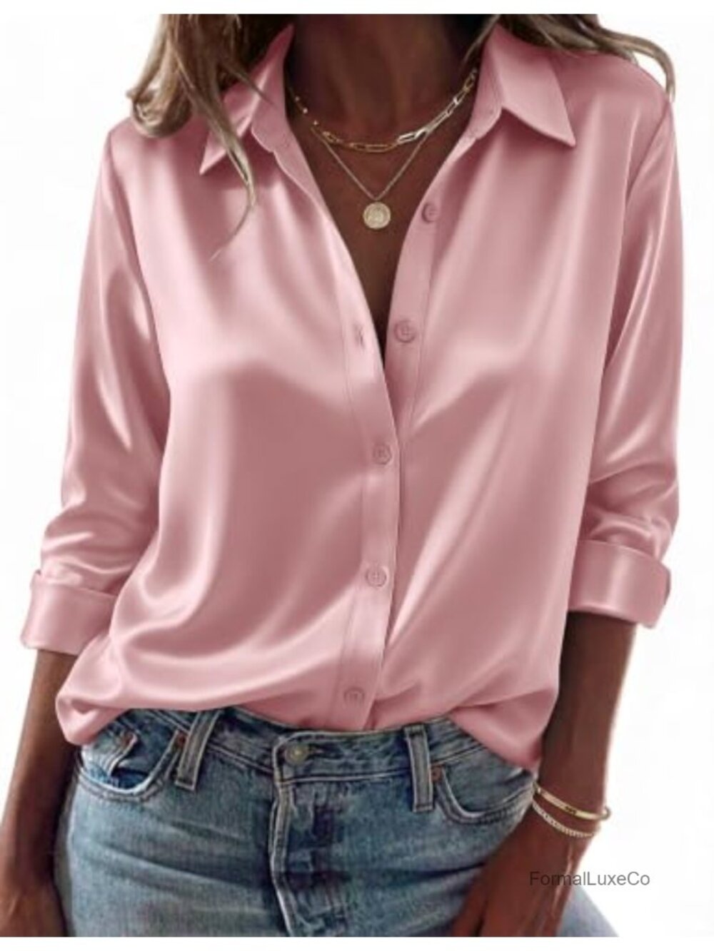 Zeagoo Satin Silk Button Down Blouse Dressy Long Sleeve Top